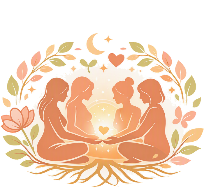 Quatre femmes réunies en cercle, mains jointes